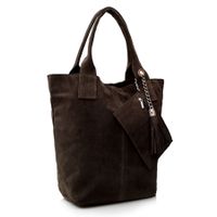 VERA PELLE torebka damska zamszowa worek shopper z suwakiem V146 c.brązowa