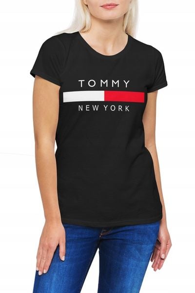 KOSZULKA DAMSKA TOMMY NEW YORK Z NADRUKIEM NAPISEM CZARNA BLUZKA T-SHIRT zdjęcie 3