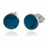 DELIKATNE OKRĄGŁE SREBRNE KOLCZYKI KÓŁKA 7MM WKRĘTKI TURKUS SREBRO 925