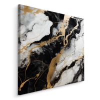 Obraz Do Salonu Abstrakcja Czarno-Biały MARMUR Złoto Glamour 70cm x 70cm
