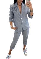 CHANCE OFF Komplet żakiet i spodnie w paski z różą  M