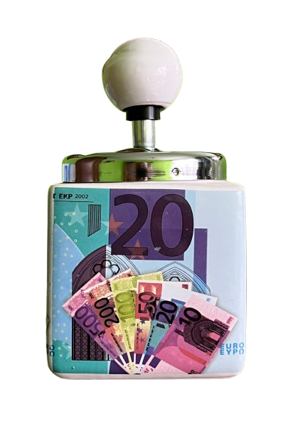 Popielniczka Zamykana Kwadratowa Ceramiczna Z Nadrukiem Banknotu 20 zdjęcie 1