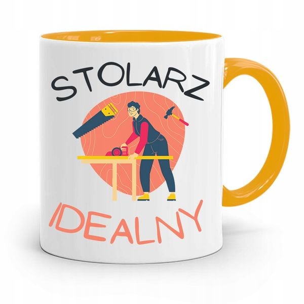 Kubek Żółty Prezent Dla Stolarza Stolarz Idealny Z Nadrukiem Ze Zdjęciem zdjęcie 1