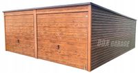 GARAŻ BLASZANY 6m x 5,8m poziom - spad tył - 2x Brama uchylna + drzwi - jasny orzech - drewnopodobny BOX9 6x5,8