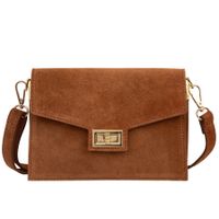 VERA PELLE torebka damska zamszowa listonoszka z klapą i paskiem V688 camel