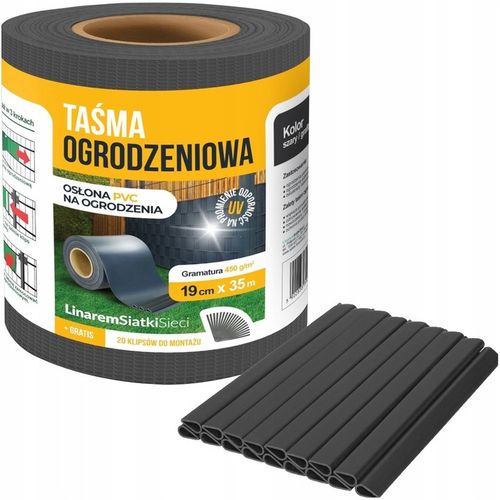 TAŚMA OGRODZENIOWA 19cmx35m GRAFITOWA OSŁONA NA PŁOT OGRODZENIE PANELOWE UV na Arena.pl