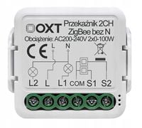 OXT mini przekaźnik 2 obwody bez N ZigBee Tuya Smart Life Zigbee2MQTT