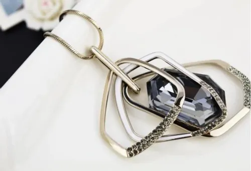 Naszyjnik DŁUGI srebrny łańcuszek kryształ GRAFIT na Arena.pl