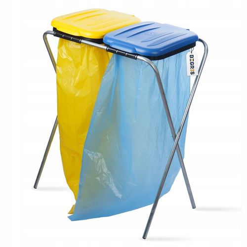 STOJAK NA WORKI DO SEGREGACJI ŚMIECI STELAŻ KOSZ 2 STANOWISKA NA ŚMIECI na Arena.pl