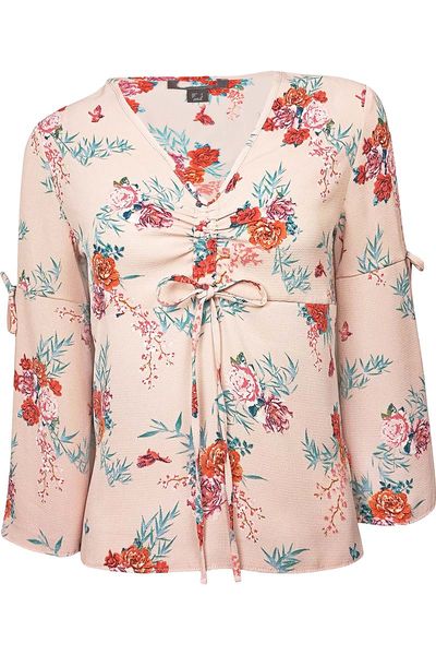 Primark Różowa Wiązana Bluzka w Kwiaty - 38 / M zdjęcie 1