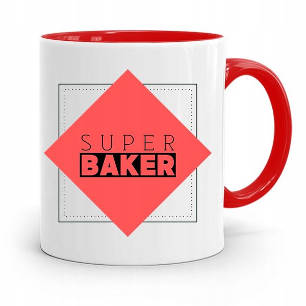 Kubek Czerwony Dla Piekarza Super Baker Prezent Z Nadrukiem Ze Zdjęciem zdjęcie 1