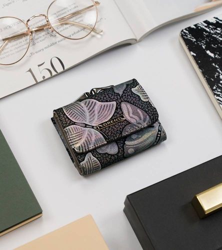 portmonetka damska ze skóry naturalnej ze wzorem motyli - lorenti na Arena.pl