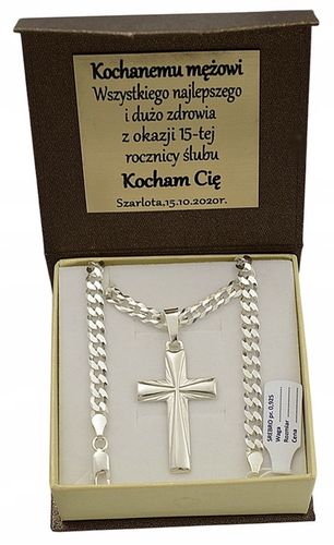 Łańcuszek Męski Srebrny Pancerka 5,00 mm z Krzyżykiem pr 925 Grawer Gratis na Arena.pl