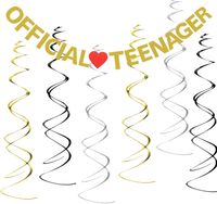 Baner 13 Urodziny Złoty Brokat Czerwone Serce Dekoracja Wisząca