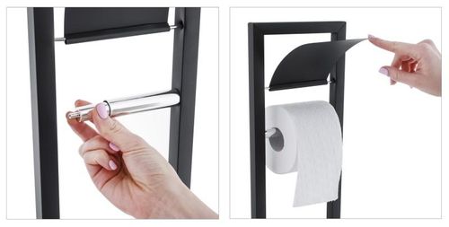 Zestaw łazienkowy czarny kosz na śmieci - wolne opadanie i stojak  WC na Arena.pl