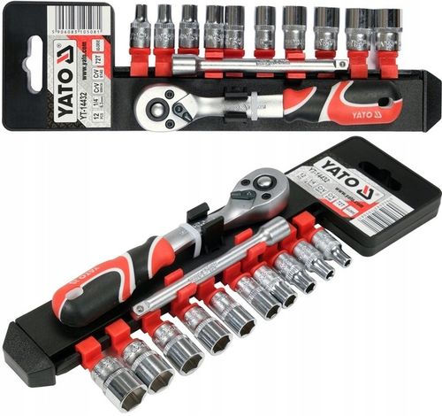 YATO ZESTAW KOMPLET NASADEK Z AKCESORIAMI 1/4",12 CZĘŚCI 72T YT-14432 na Arena.pl