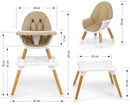 Krzesełko do karmienia 2w1 drewniane taca stolik Malmo Milly Mally na Arena.pl