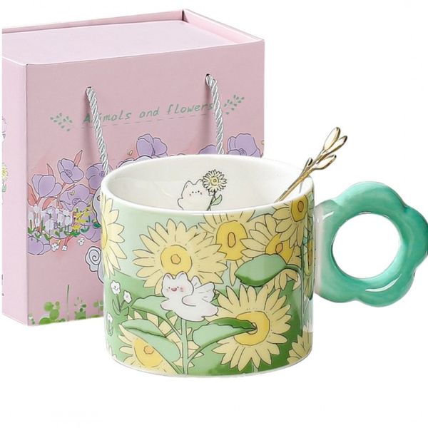 Kwiatowy Kubek Z Łyżeczką 280 Ml + Pudełko Na Prezent Kb01Zie zdjęcie 2