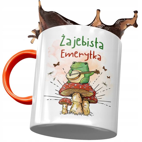 Kubek Pomarańczowy Dla Emerytki Żajebista Emerytka Z Nadrukiem Ze Zdjęciem zdjęcie 1