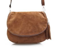 VERA PELLE torebka zamszowa listonoszka chlebak z paskiem V225 brązowa