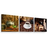 3x Obraz Na Płótnie Do Kuchni Ziarna KAWY Filiżanki Styl Retro 60cm x 60cm