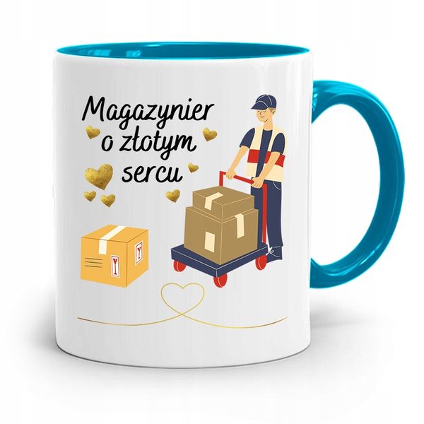 Kubek Błękitny Dla Magazyniera O Złotym Sercu Z Nadrukiem Ze Zdjęciem zdjęcie 1