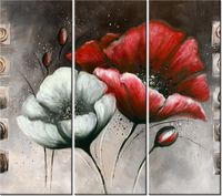 90CM 80 OBRAZ 3 ELEM MALOWANE MAKI CZERWIENI BRĄZIE ŚCIENNY