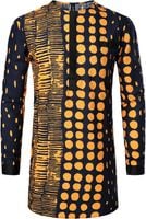 Koszula Męska Dashiki Złocistożółta Długi Rękaw Kieszeń Retro XXL Bawełna