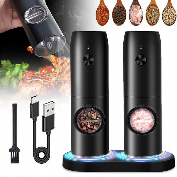 USB ŁADOWANIE ELEKTRYCZNY MŁYNKÓW DO SOLI I PIEPRZU, 2X MŁYNEK DO PRZYPRAW zdjęcie 1