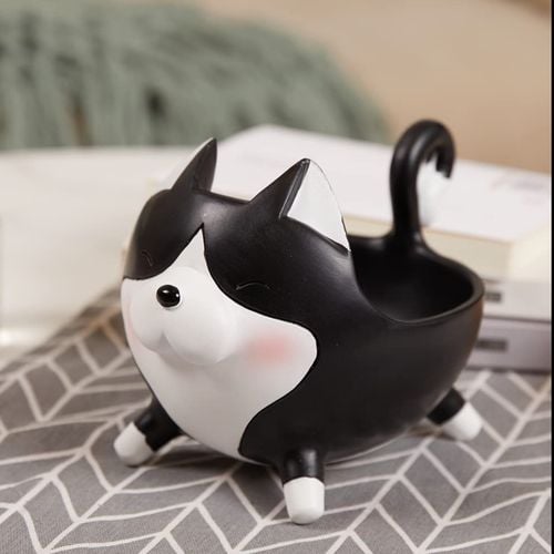 Miska Dekoracyjna Figurka Kot na Cukierki Klucze 14 cm Czarny Biały na Arena.pl