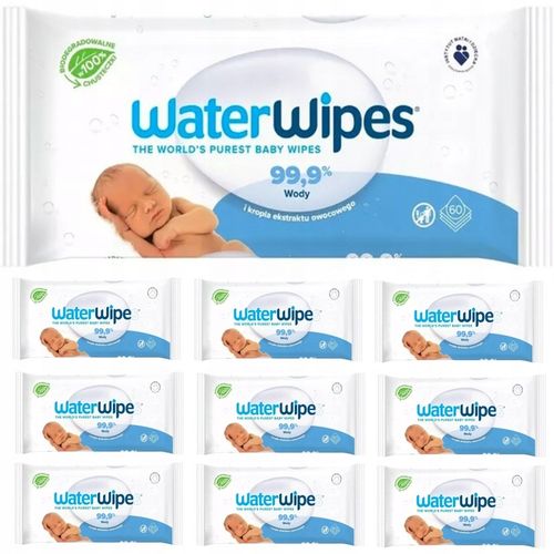 WATERWIPES NAWILŻANE MOKRE DLA DZIECI 540 SZTUK 99,9% WODY na Arena.pl