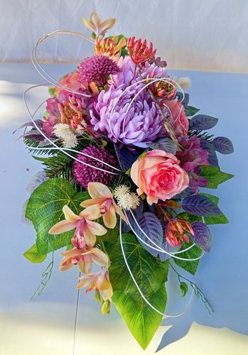 Kompozycja nagrobna różowo-fioletowa z napisem Pamiętamy na Arena.pl