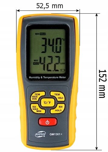HIGROMETR WILGOTNOŚCIOMIERZ MIERNIK WILGOTNOŚCI TEMPERATUR POWIETRZA BT LCD na Arena.pl