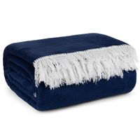 Koc 220X240 cm biały granat dwustronny z frędzlami elegancki