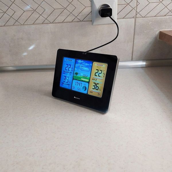 Stacja Pogodowa Pogody Higrometr Bezprzewodowa Termometr Czujnik Zegar Data zdjęcie 13