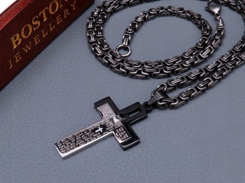 CZARNY ŁAŃCUSZEK + KRZYŻYK CZARNA STAL CHIRURGICZNA 316L SPLOT KRÓLEWSKI na Arena.pl