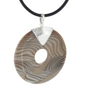 Naszyjnik - Krzemień Pasiasty na rzemieniu ze srebrnymi końcówkami