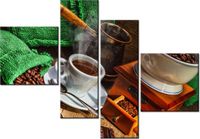 100 70CM OBRAZ 4 ELEM KAWA NATURALNA DRUK PŁÓTNO RAMA