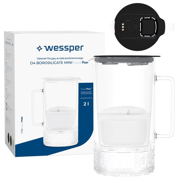Wessper Dzbanek D4 BOROSILICATE MINI futureflow™ Aquamax czarny 2l zdjęcie 1
