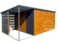 Schowek - Domek Ogrodowy 4x3m + wiata 1,5m Drewnopodobny Antracyt   ID557