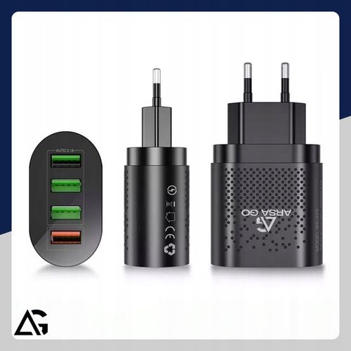 SZYBKA ŁADOWARKA DO TELEFONU KOSTKA 4X USB SZYBKIE ŁADOWANIE I KABEL 3W1 na Arena.pl