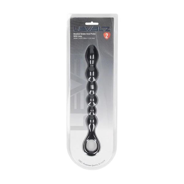 Beaded Snake Silicone Anal Probe With Loop - Black zdjęcie 1