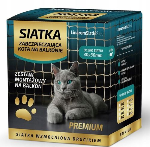 ZESTAW SIATKA NA BALKON 4x3m Z DRUCIKIEM PREMIUM DLA KOTA BEZ WIERCENIA na Arena.pl