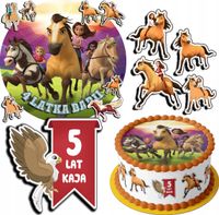 ZESTAW OPŁATEK NA TORT 20CM + 17 POSTACI - KOŃ MUSTANG + IMIĘ 15CM 18CM