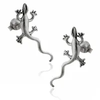 DELIKATNE OKSYDOWANE SREBRNE CIEMNE KOLCZYKI JASZCZURKI GEKON KAMELEON