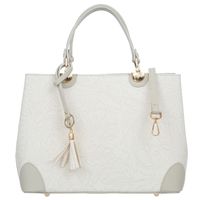 VERA PELLE torebka skórzana elegancka sztywna z paskiem V541 kremowa