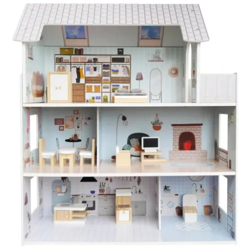 DUŻY DREWNIANY DOMEK DLA LALEK XXL 3 PIĘTRA +MEBLE na Arena.pl