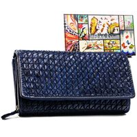 elegancki portfel damski granatowy ze skóry naturalnej - rovicky