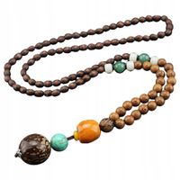 Naszyjnik Drewniany NEPAL BUDDYJSKI MALA Amulet RĘCZNIE WYKONANY