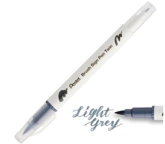 DWUSTRONNY PISAK PĘDZELKOWY DO KALIGRAFII LIGHT GREY PENTEL zdjęcie 1